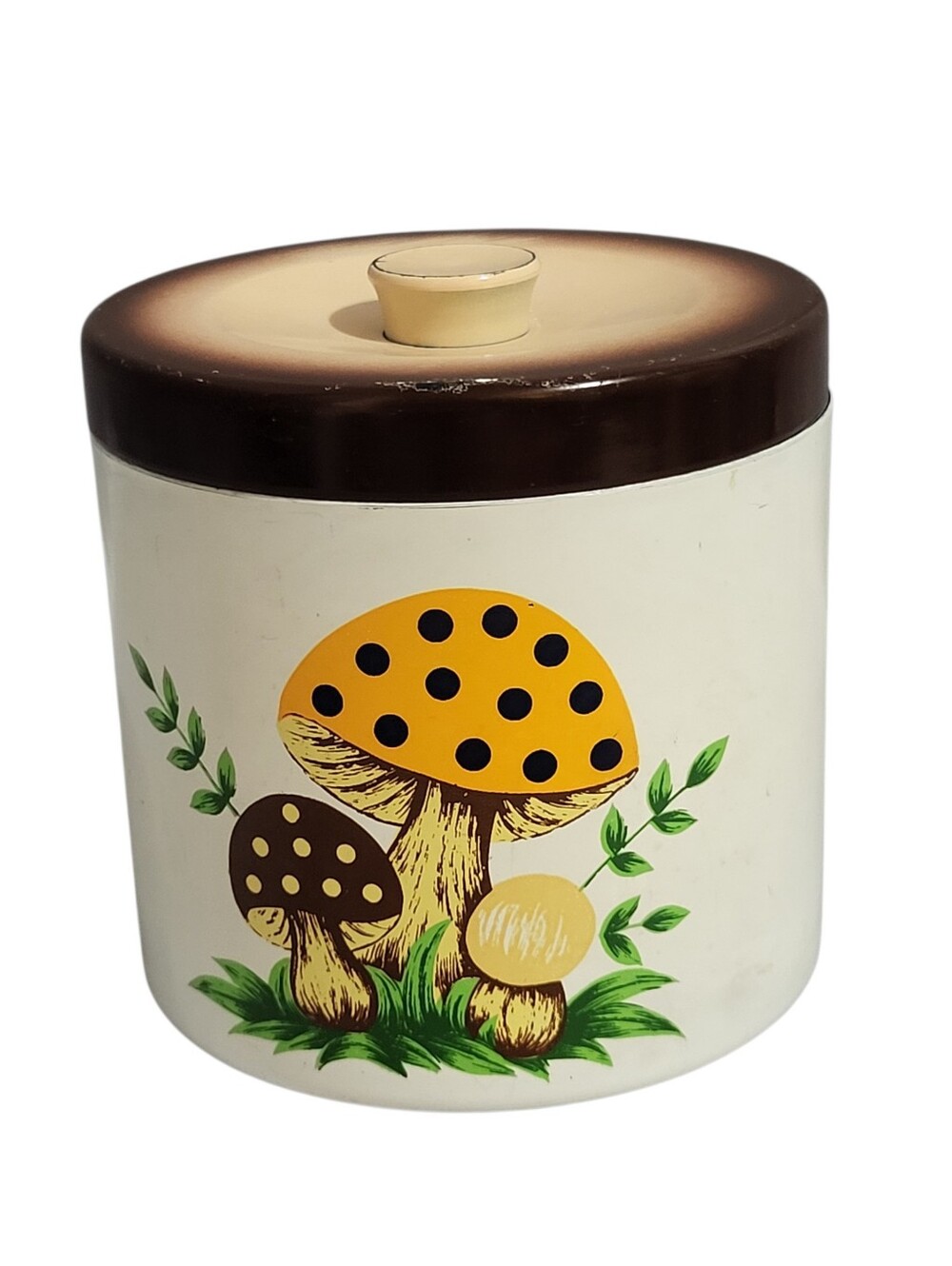 Vtg Sears Roebuck Merry Mushroom Plastic Canister 5" Tall 1977 Japan Retro MCM